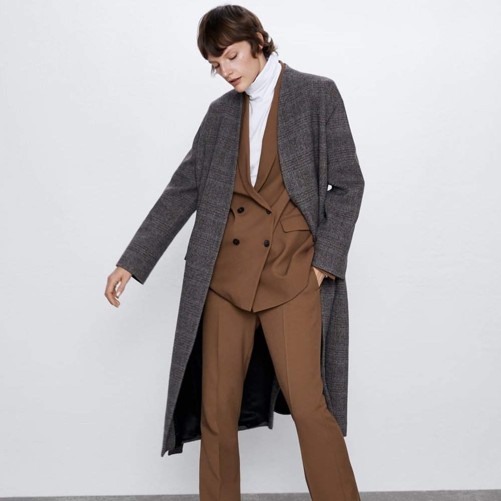 Zara Belted Herringbone Wool Coat - Picture 6 of 7